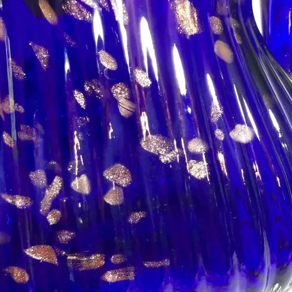 Cobalt art glass gold specks heavy unusual vase
